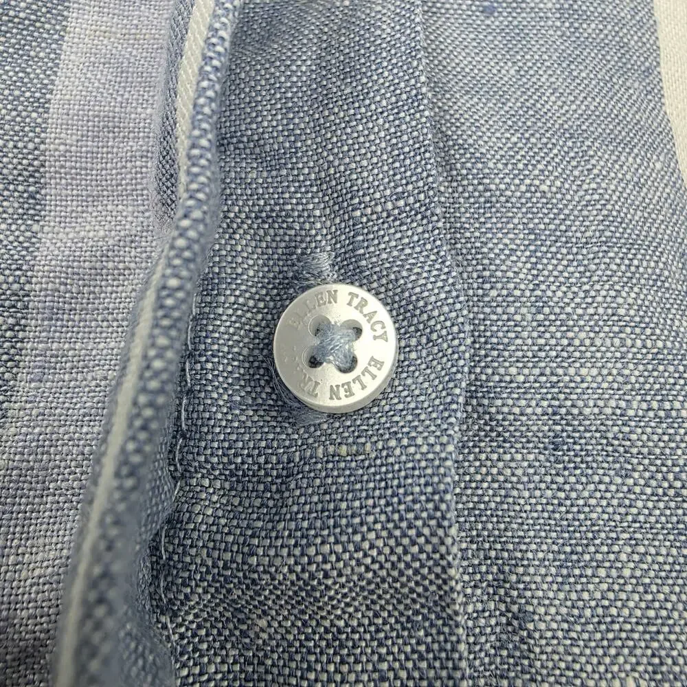 Ellen Tracy Shirt Womens Small Blue Striped Linen Sleeveless Button Summer Top - Picture 10 of 16